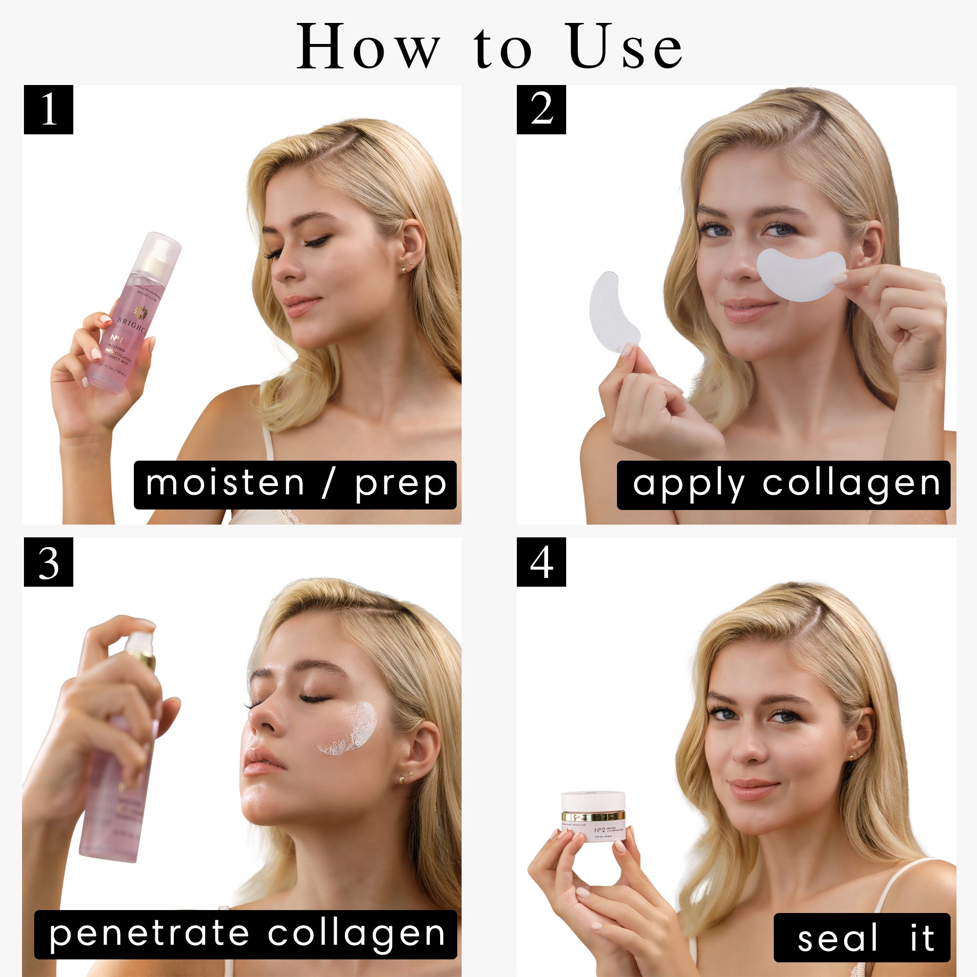 How to Use Melting Collagen Brighca, Eye Smile Line collagen treatment face mask for antii-aging, lifting, and firming