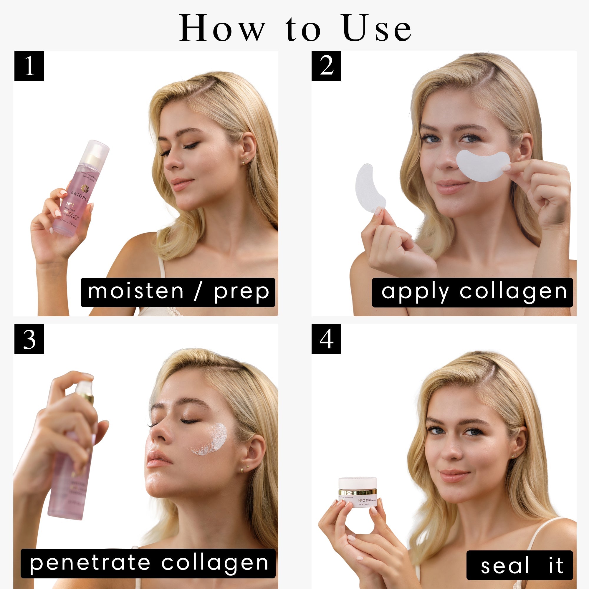 How to Use Melting Nanofiber Collagen Film Face Treatment Brighca for anti-aging, lifting, firming, hydrating,