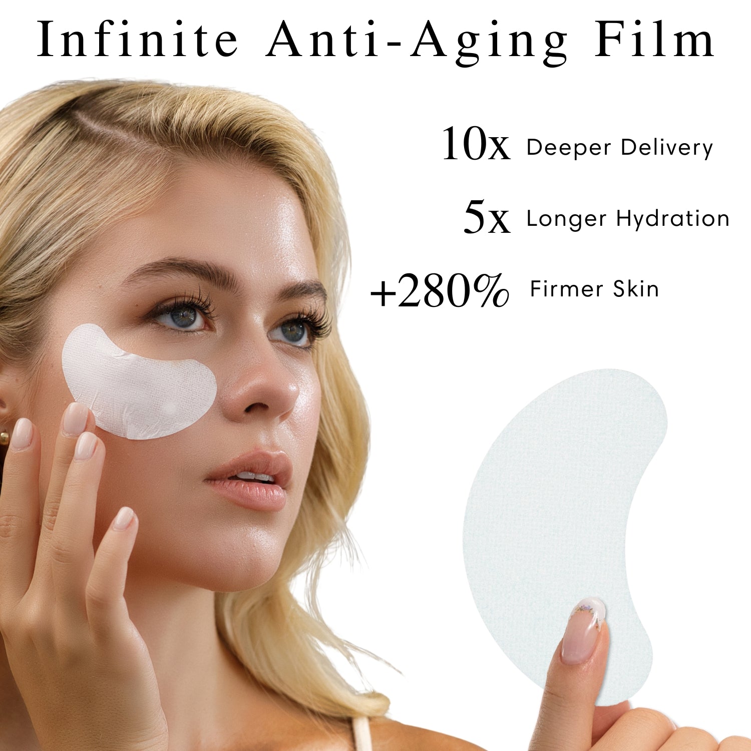 Melting Collagen film delivers collagen 10 times deeper, provides 5 times longer hydration and 280% more firmer skin