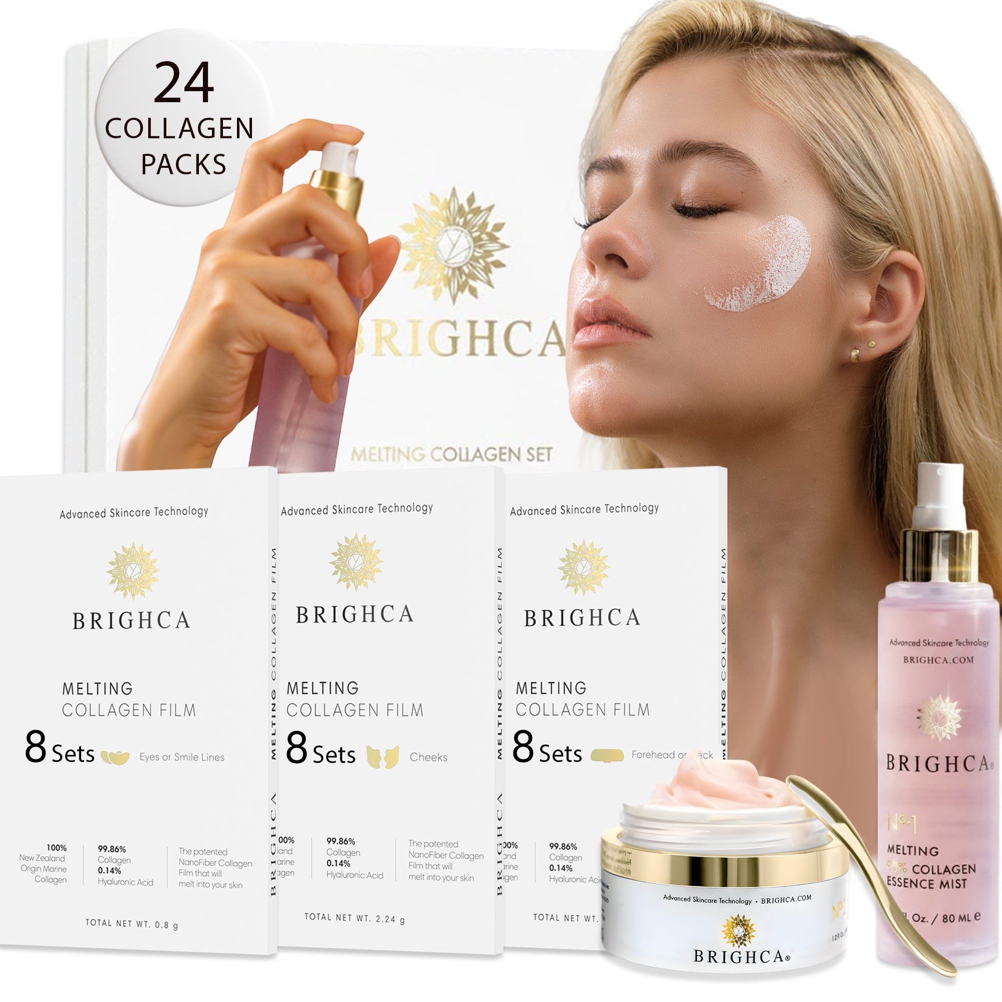 Anti Aging Collagen Skincare Set with Nanofiber Collagen Film for Lifting, Firming, Tightening, Brightening and Hydrating